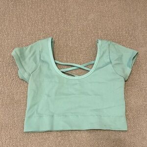 Offline Aerie Teal Ribbed Scoop Neck Cropped Criss Cross Back Tshirt XL Stretch